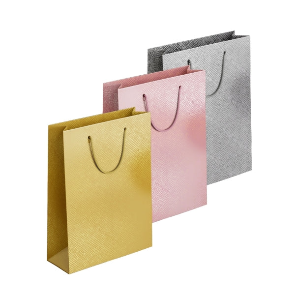 Cross-Hatch Embossed Metallic Large Gift Bag