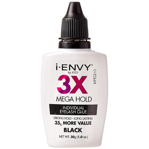 Kiss I Envy 3X Mega Hold Eyelash Glue - Black Long Lasting Waterproof Secure Adhesive Quick Drying