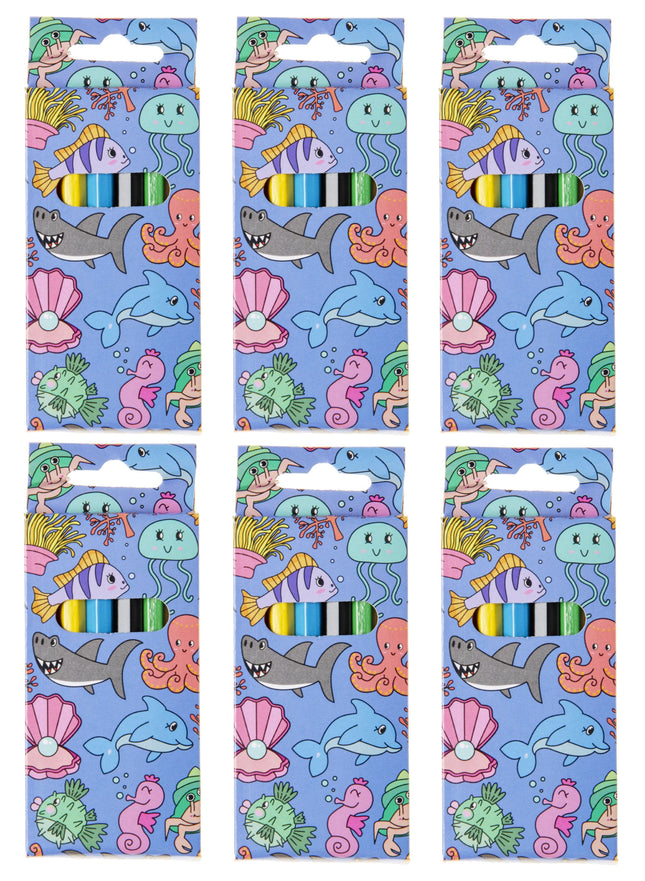 Sea Animal Halfsize Colouring Pencils - 6 Pack