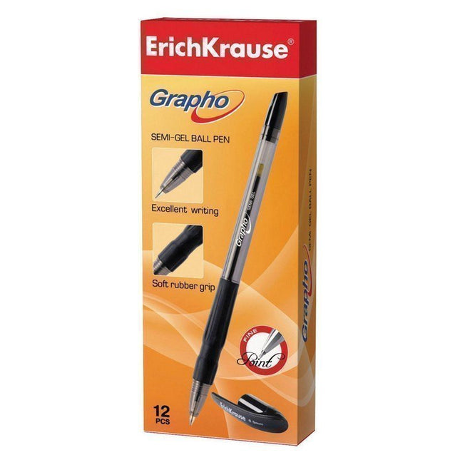 12 Black Grapho Semi-Gel Ballpoint Pens