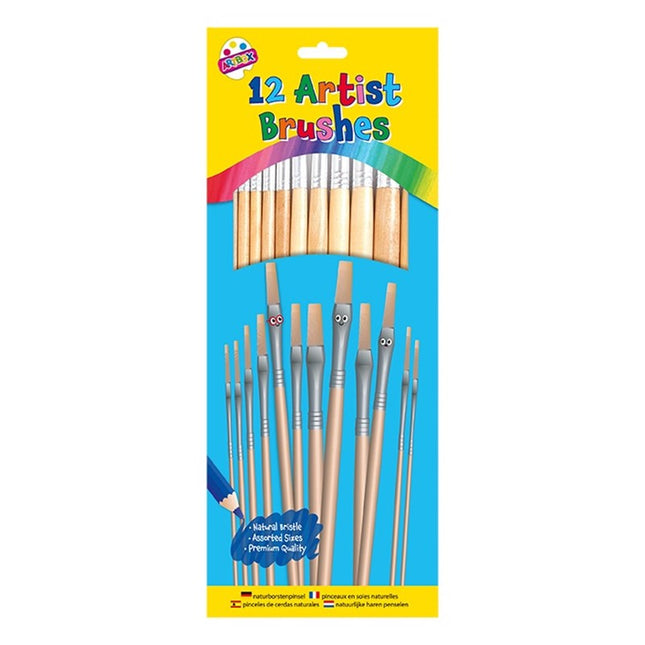 12 Natural Bristle Artist Paint Brushes