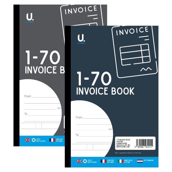 Invoice Book 1-70 - Assorted Sequentially Numbered Invoices Convenient Recording Transactions Assorted