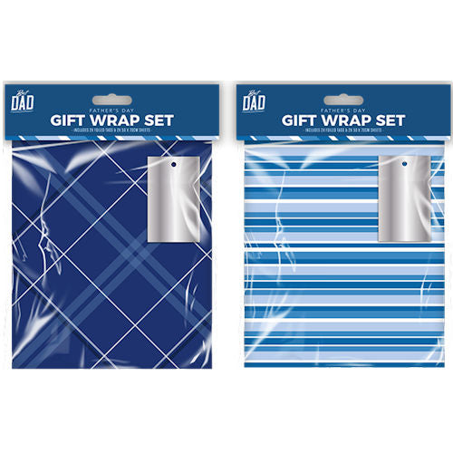 Father's Day Gift Wrap Pack 2 Sheets With Tags - Assorted