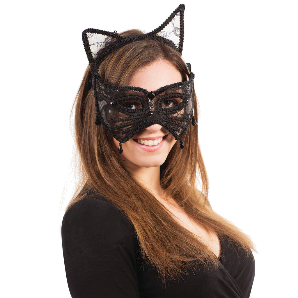 Cat Mask & Headband Ears – Cute Costume Accessory Set Soft Furry Headband Ears Matching Eye Mask Fancy Dress