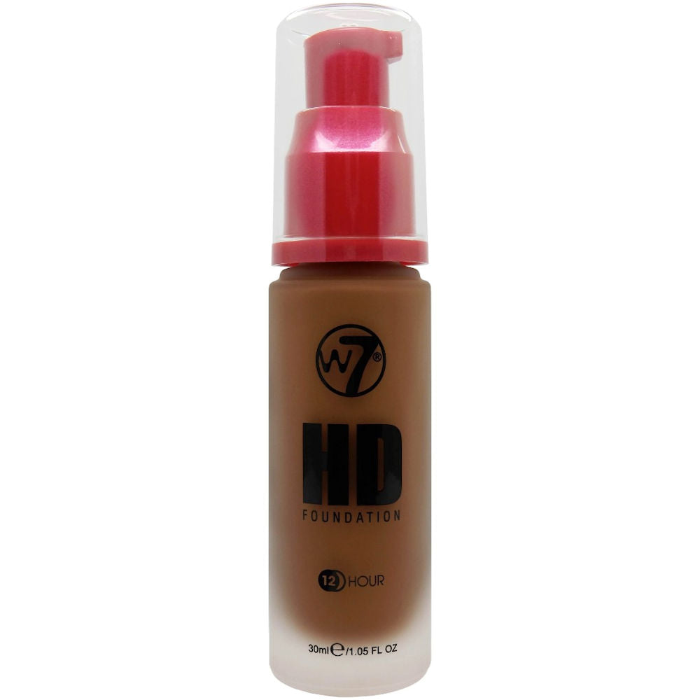 W7 Cosmetics HD Foundation Hot Chocolate - Liquid Pump Face Buildable Smooth Application