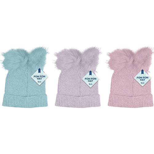 Kids Pom Pom Hat With Metallic Thread Single - Assorted Winter Headwear Warm Knit Beanie