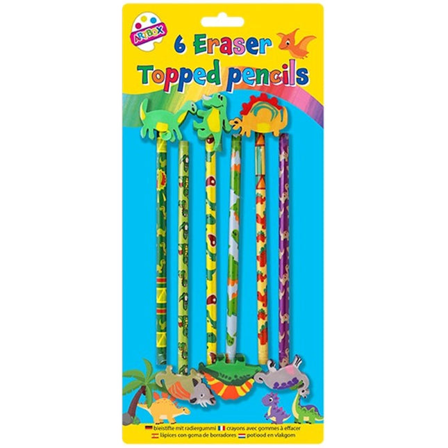6 Dinosaur Novelty Eraser Top Pencils