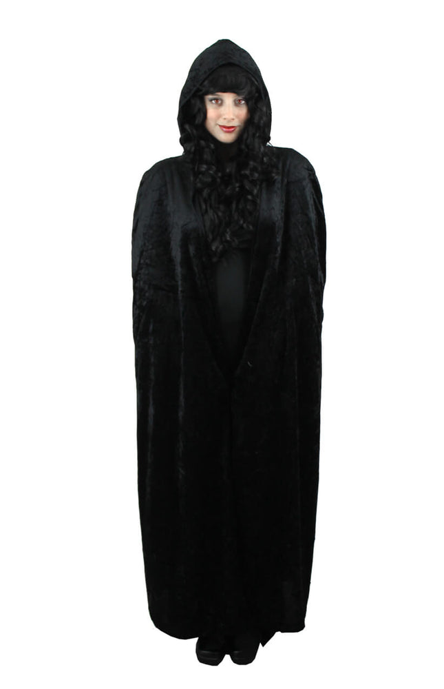 Halloween Adult Black Hooded Velour Cape