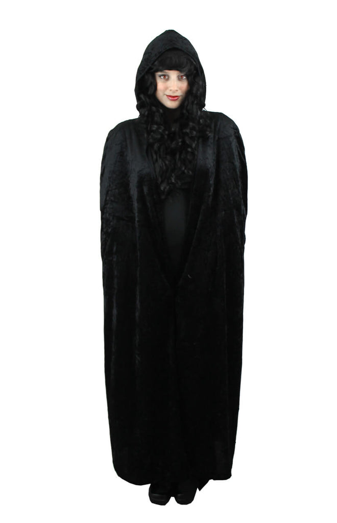 Adult Black Hooded Velour Cape – Soft Velvet Feel Fancy Dress Costume Accessory Halloween
