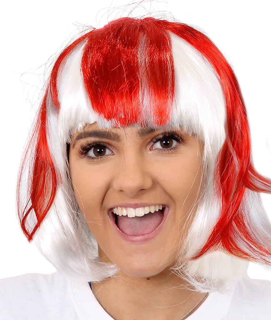 Adult England Bob Wig – Red =White Supporter Wig Fun Costume Accessory Sports Events Fancy Dress