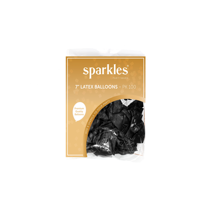Pearlised Black 7" Latex Balloons – 100 Pack