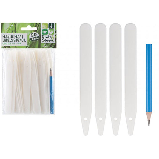 Plastic Plant Labels & Pencils Pack - 50 Pack Garden Markers Tags Waterproof