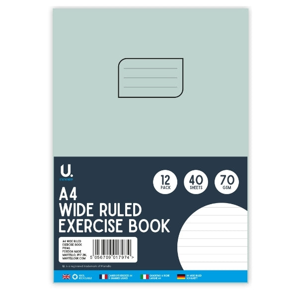 A4 Wide 10mm Ruled Exercise Books