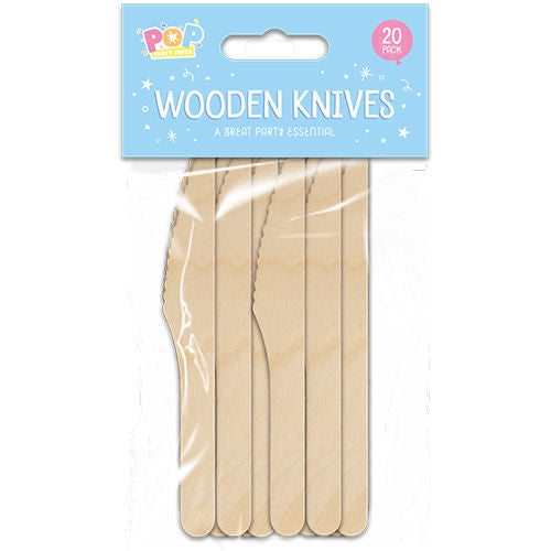 Wooden Knives - 20 Pack Eco-Friendly Disposable Cutlery Biodegradable Utensils