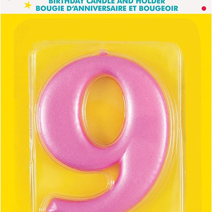 Metallic Pink Candle - Number 9