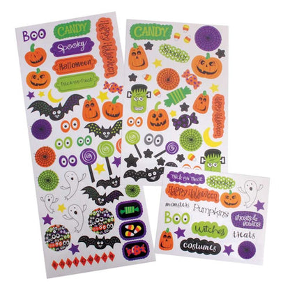 Halloween Sticker Sheet - 100 Stickers Assorted Spooky Party Decoration Crafts