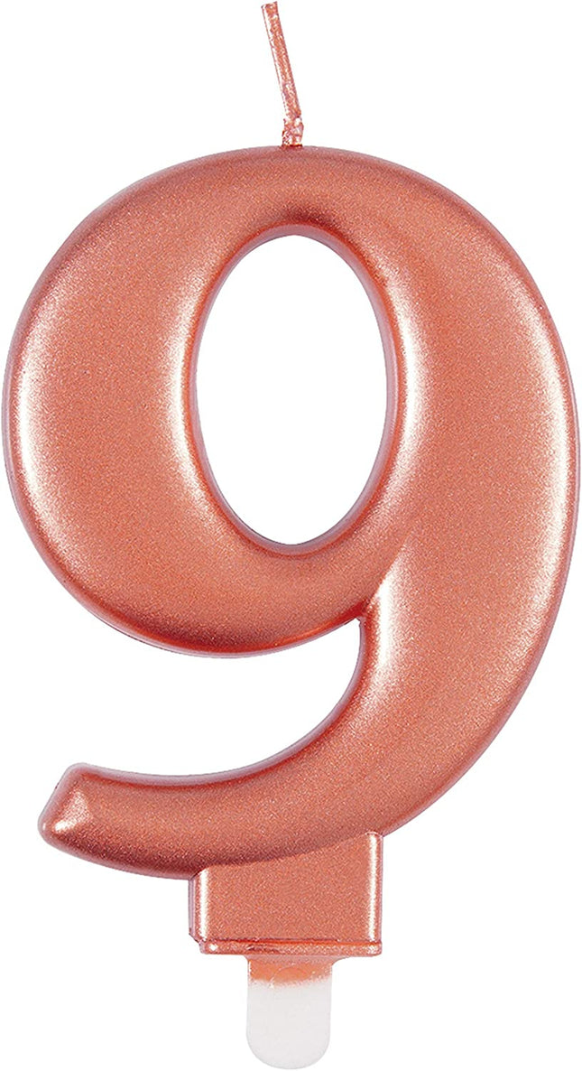Metallic Rose Gold Candle - Number 9