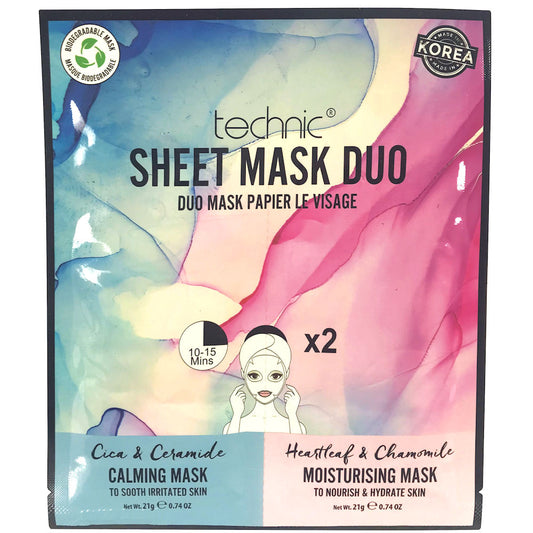 Technic Cosmetics Face Mask - Calming & Moisturising Sheet Mask Duo
