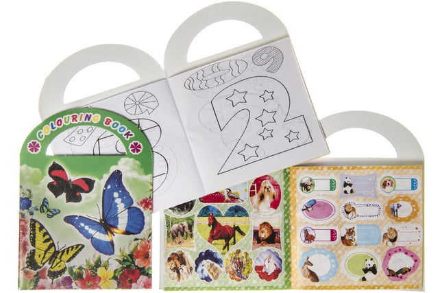 Assorted Sticker & Colouring Books With Handles - 6 Pack