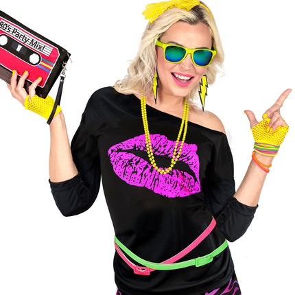 Fingerless Fishnet Gloves - Neon Yellow