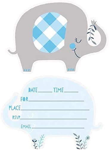 Blue Elephant Invitations - 8 Pack