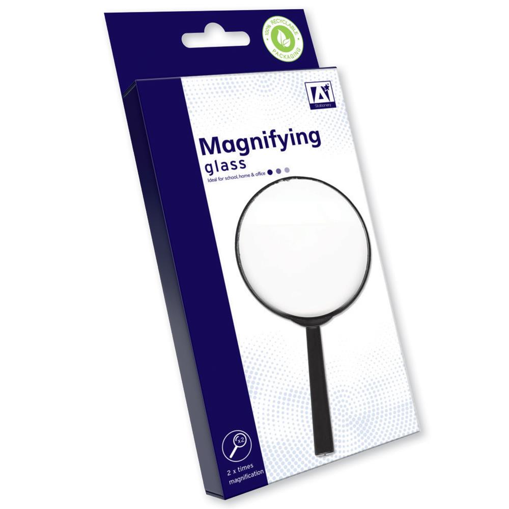Magnifying Glass - 2 X Magnification Clear Lens Lightweight Design Reading Small Print Inspecting Objects