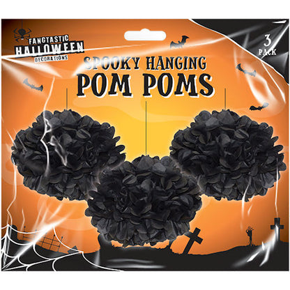 Halloween Pom Poms Decorations - 3 Pack Party Spooky Festive Orange Black Purple Haunted House Ghost Spider