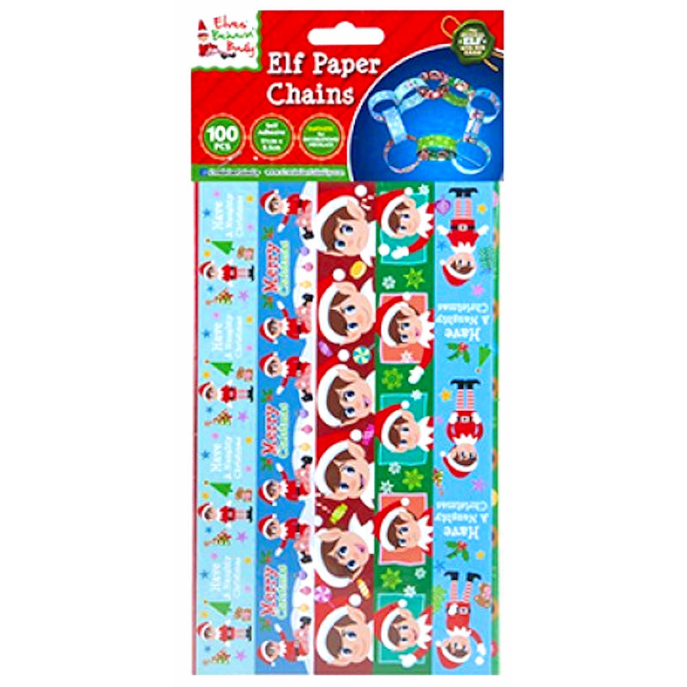 Christmas Elf Paper Chains - 100 Pack Festive Naught Elves Xmas Decoration