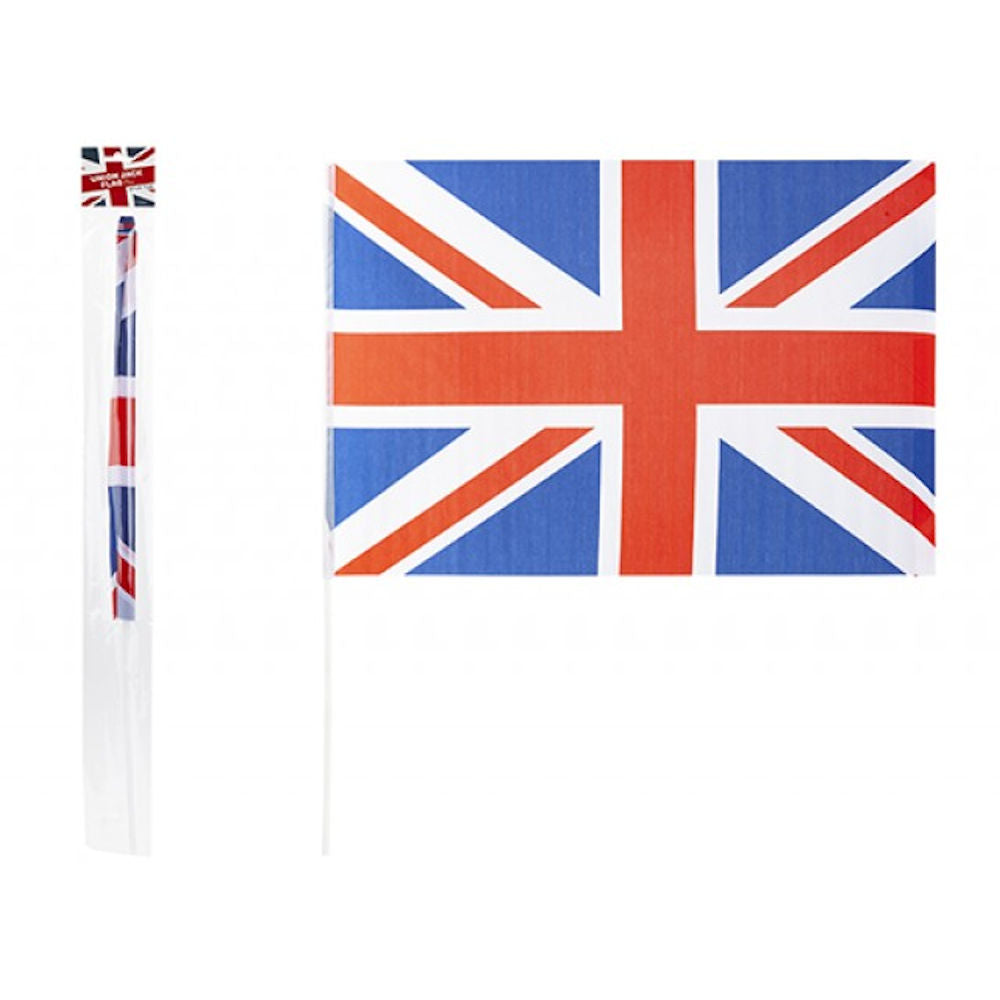 Union Jack Rayon Flag With Stick - 24"x16" British UK Handheld Flag