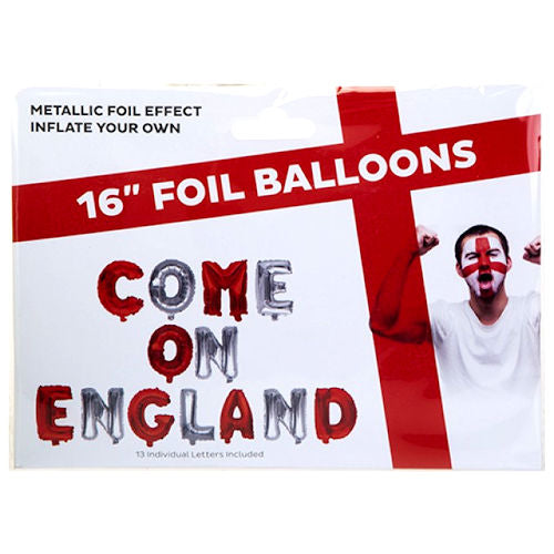 Foil Come On England Balloon 16" - Football Party Decoration Red Silver