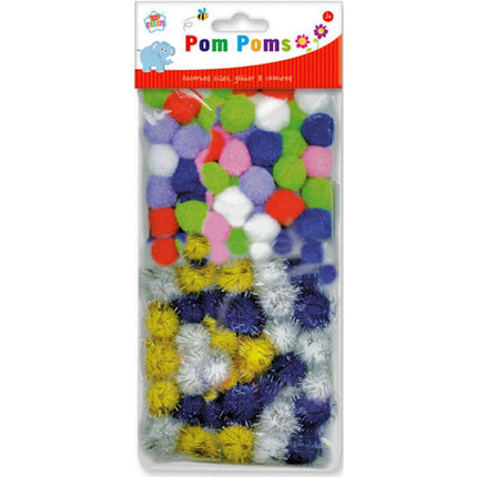 Mix Colour Glitter Pom Poms - 80 Pack