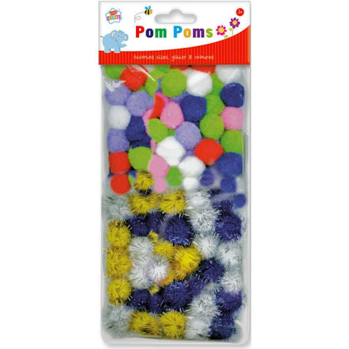 Mix Colour Glitter Pom Poms - 80 Pack