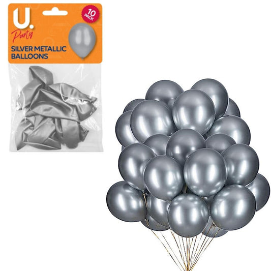 Silver Metallic Balloons - 10 Pack