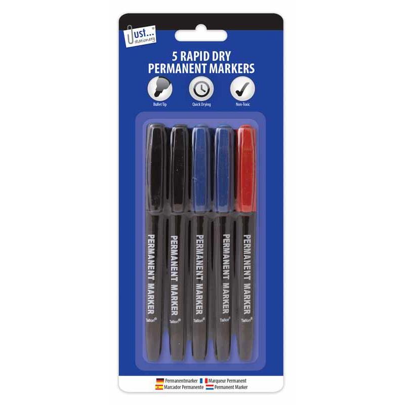 Rapid Dry Permanent Markers - 5 Pack