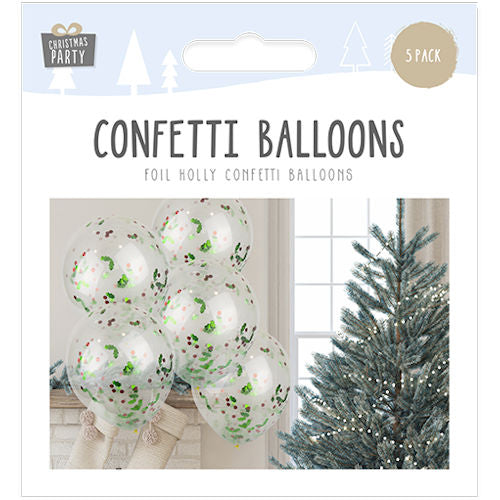 Foil Holly Confetti Balloons - 5 Pack
