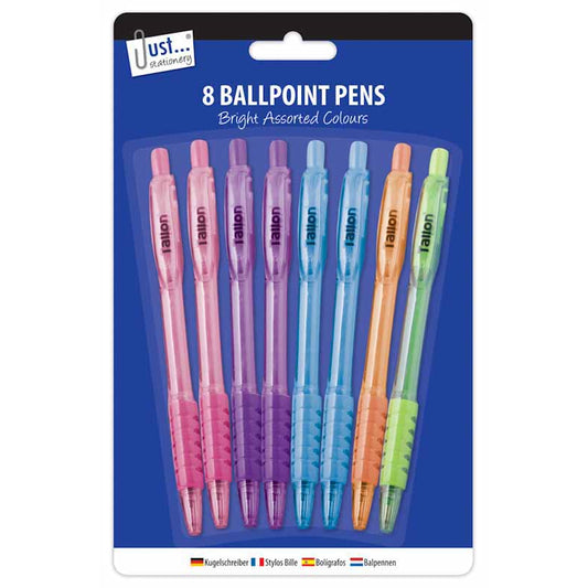 Pastel Coloured Ballpoint Pens - 8 Pack