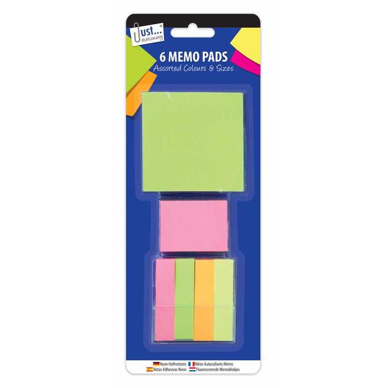 Neon Sticky Notes - 6 Pack Bright Colours Memo Pad Office Stationery