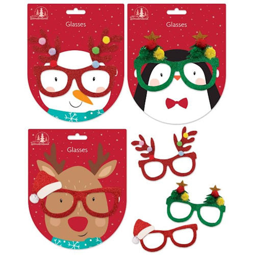 Christmas Novelty Glasses - Assorted Festive Holiday Accessory Fun Party Wear Decorations