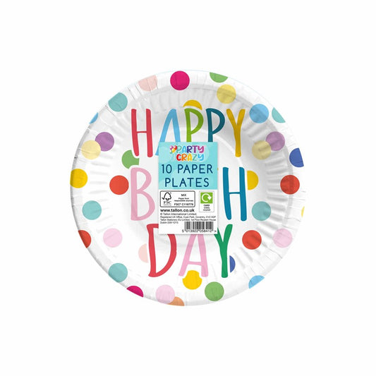 Happy Birthday Design Paper Plates 7" - 10 Pack Party Tableware Celebration