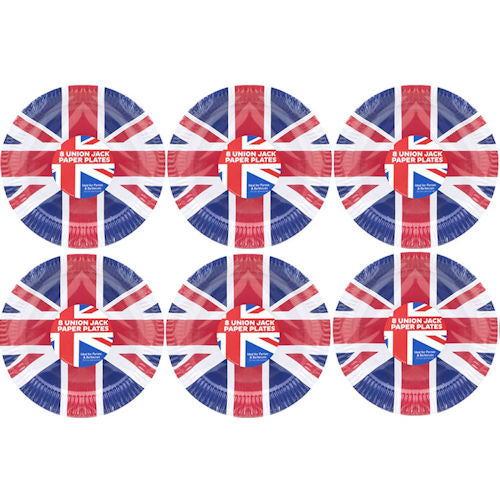 Union Jack Plates 9" - 48 Pack British Flag Party Tableware BBQ