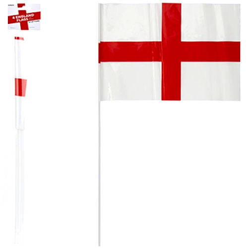 Large St George Plastic Flags With Sticks - 12" x 8" English National Flag Handheld Flags