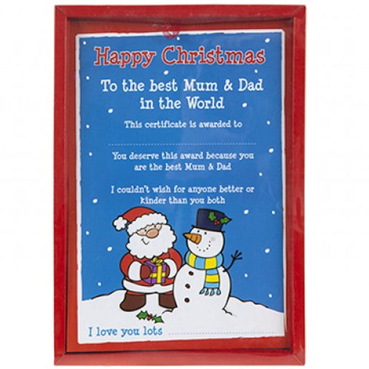Happy Christmas Best Mum & Dad In The World Certificate