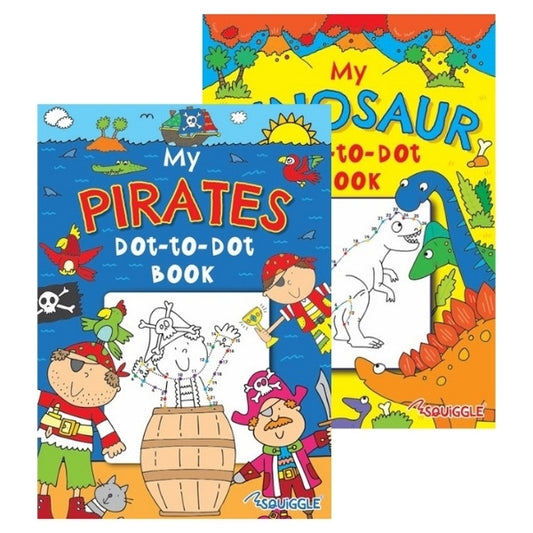 A4 Dinosaur / Pirates Dot-to-Dot Colouring Book - Assorted