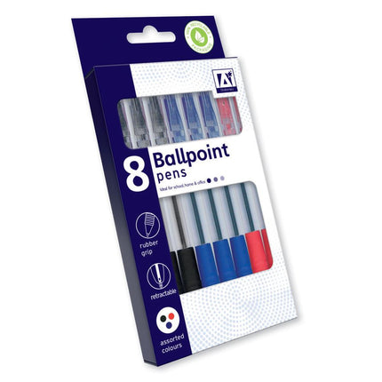 Assorted Pack Ballpoint Grip Pens - 8 Pack