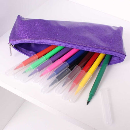 Brush Fibre Pens - 10 Pack Assorted Bright Colours Drawing Colouring Art Supplies