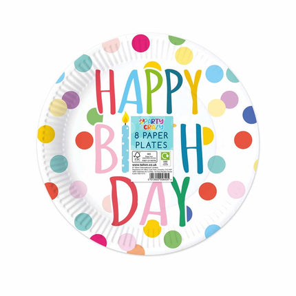 Happy Birthday Design Paper Plates 9" - 8 Pack