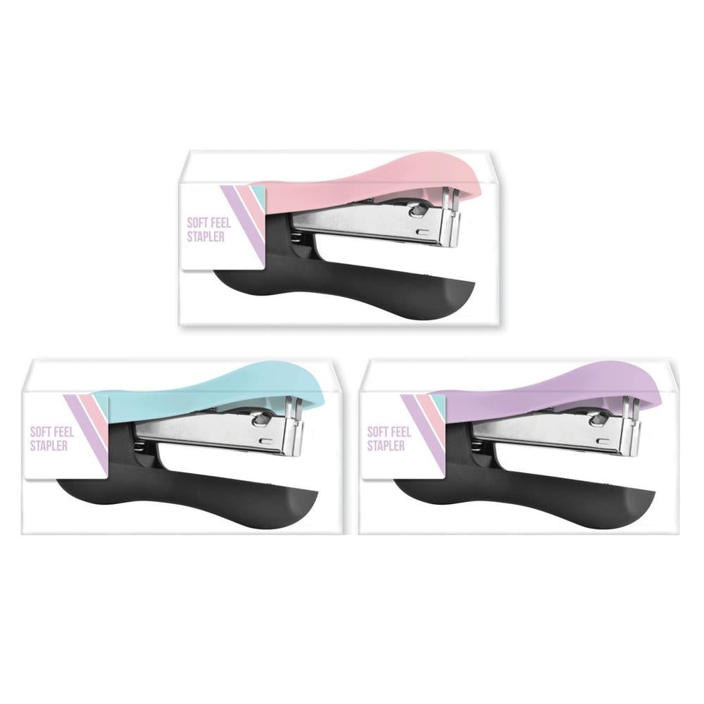Soft Touch Pastel Stapler - Assorted Comfortable Grip Desktop Stapling Device Colourful Office Supplies Desk Accessories