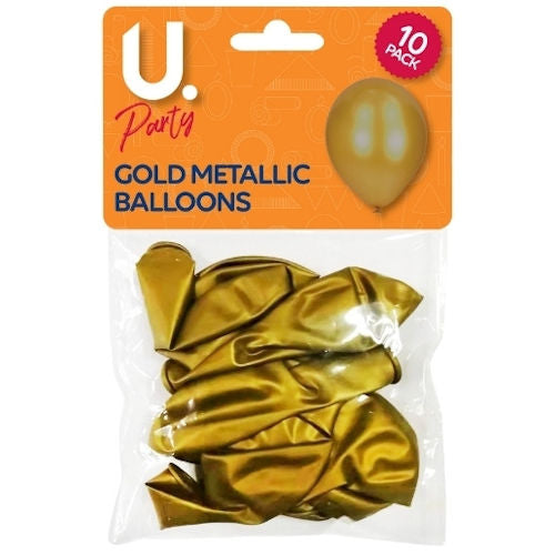Gold Metallic Balloons - 10 Pack
