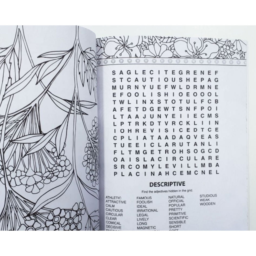 A4 Colouring Word Search Book - Assorted Activities Colouring Brain Teasers