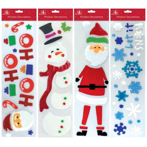 Christmas Window Gel Stickers - Assorted Festive Holiday Decorations Reusable Clings Winter Decor